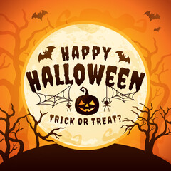 halloween background with pumpkin and bats