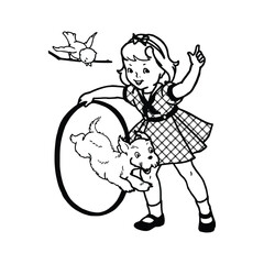 Girl playing with a dog. Vector illustration of a girl playing with a dog.