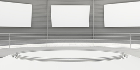 Empty modern futuristic room with white panels. 3D rendering
