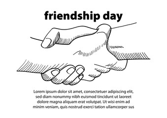 Simple line art of two hands holding each other strongly, Friendship Day, vector illustration