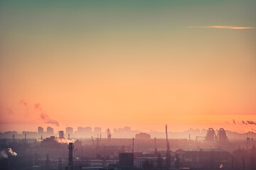 Aerial view of urbanic city sunrise  in Kiev, Ukraine