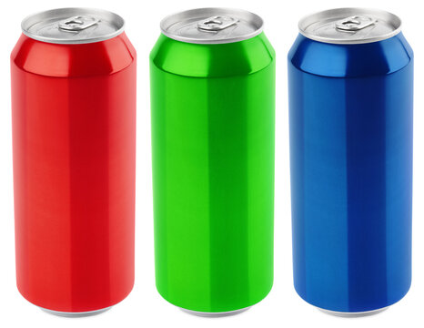 Set of color aluminum 500 ml beer can isolated on white background with clipping path