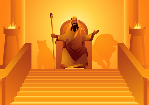 Biblical figure vector illustration series, King solomon sits on the throne