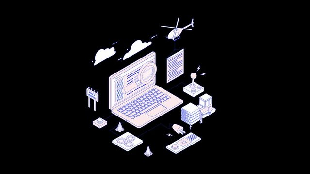 Animated Website Building icon background, logo symbol, social media