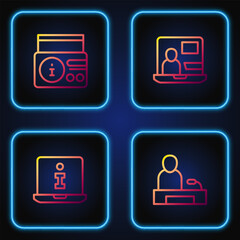 Set line Television report, Information, News radio channel and World news. Gradient color icons. Vector