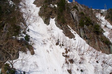 Fototapeta na wymiar Snow on the slope seen from Komagatake ropeway