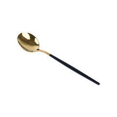 Golden and black metal spoon isolated over white background