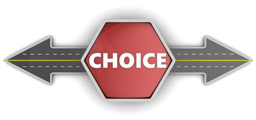 3d illustration of way choice concept, over white background