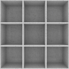 3d illustration of cement textured shelf for books