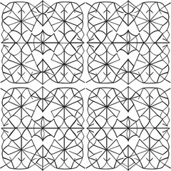 Seamless vector pattern. Black and white geometrical background with hand drawn decorative tribal elements. Print with ethnic, folk, traditional motifs. Graphic vector illustration.