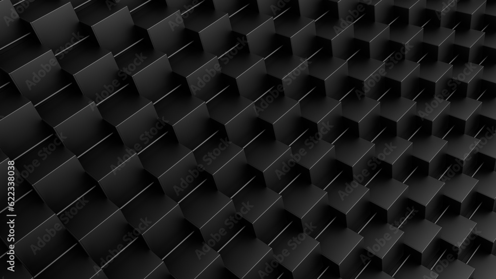 Poster 3d abstract cubes. black background. 3d rendering