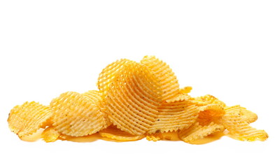 Potato chips lattice pile isolated on white, side view