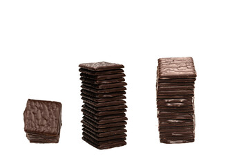 Dark chocolate candies isolated on white background.