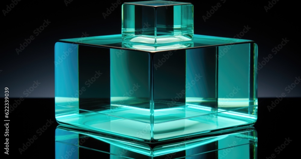 Aufkleber a glass box with a light inside of it. generative ai image.