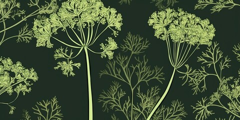 Aromatic Dill Herbs Cartoon Horizontal Background Illustration. Healthy Vegetarian Diet. Ai Generated Drawning Background Illustration with Delicious Aromatic Dill Herbs.
