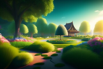 landscape with trees and pond