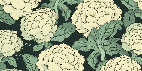 Fresh Organic Cauliflower Vegetable Cartoon Horizontal Background Illustration. Healthy Vegetarian Diet. Ai Generated Drawning Background Illustration with Delicious Juicy Cauliflower Vegetable.