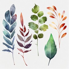 leaves set, watercolor style Generative AI