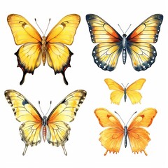 Obraz na płótnie Canvas set of yellow butterflies, watercolor style Generative AI