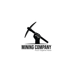 Hand hold mining pickaxe logo vector graphics