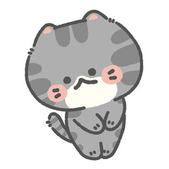 Adorable Cute Kawaii Grey Cat Character Illustrator PNG Playful Fluffy Pet with Whiskers