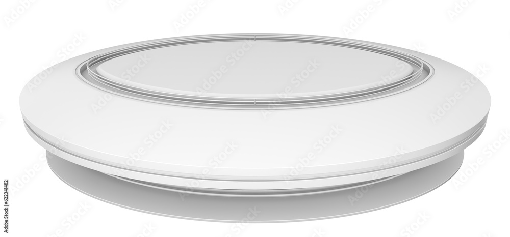 Poster empty white circle table. white background. 3d rendering