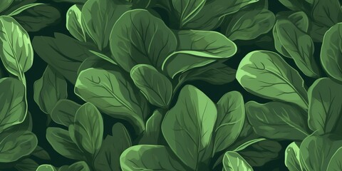 Naklejka na ściany i meble Fresh Organic Spinach Vegetable Cartoon Horizontal Background Illustration. Healthy Vegetarian Diet. Ai Generated Drawning Background Illustration with Delicious Juicy Spinach Vegetable.