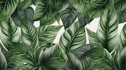 Naklejka na ściany i meble Tropical green leaves background, AI generated Image