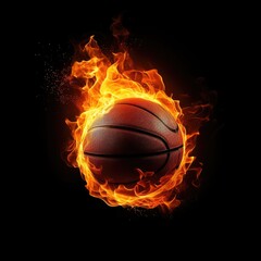 Basketball on fire in black background, AI generated Image