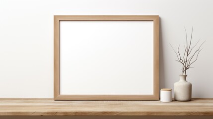 Mockup of a thin light colored wood portrait frame, AI generated Image