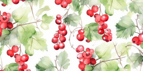Fresh Organic Redcurrant Berry Background, Horizontal Watercolor Illustration. Healthy Vegetarian Diet. Ai Generated Soft Colored Watercolor Illustration with Delicious Juicy Redcurrant Berry.