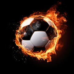 Fototapeta na wymiar Soccer ball on fire in black background, AI generated Image
