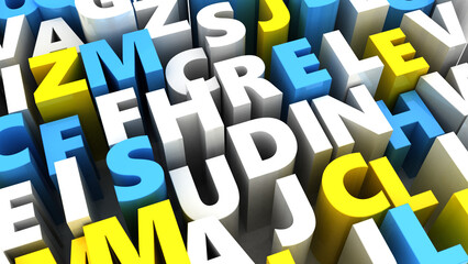 abstract 3d illustration of random letters background