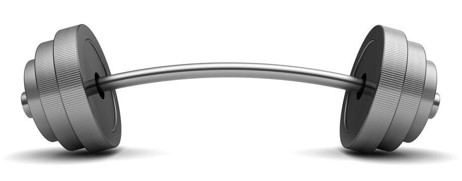 3d illustration of curved barbell over white background