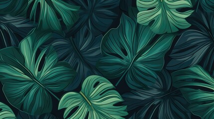 Naklejka na ściany i meble Tropical green leaves background, AI generated Image