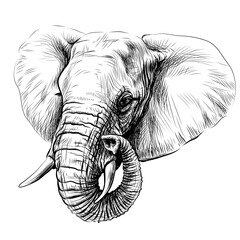 Elephant. Graphic portrait of an African elephant in sketch style.  Digital vector graphics. - 622344634