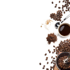 Top view of coffee, isolate on white