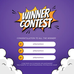 Winner contest announcement for social media post, marketing program or brand activation