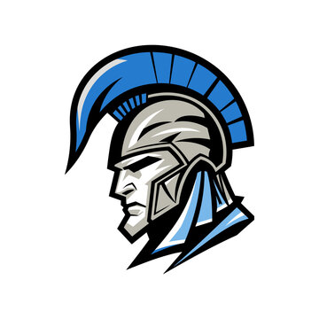 Spartan warrior head with helmet. Vector illustration for logo, label, emblem or t-shirt print
