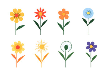 Flower icon set on white background. Vector illustration in flat style