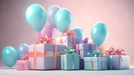 gift box with balloons