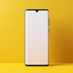 Smartphone mockup with blank screen isolated on yellow background.for Product marketing,E-commerce websites.AI Generative.