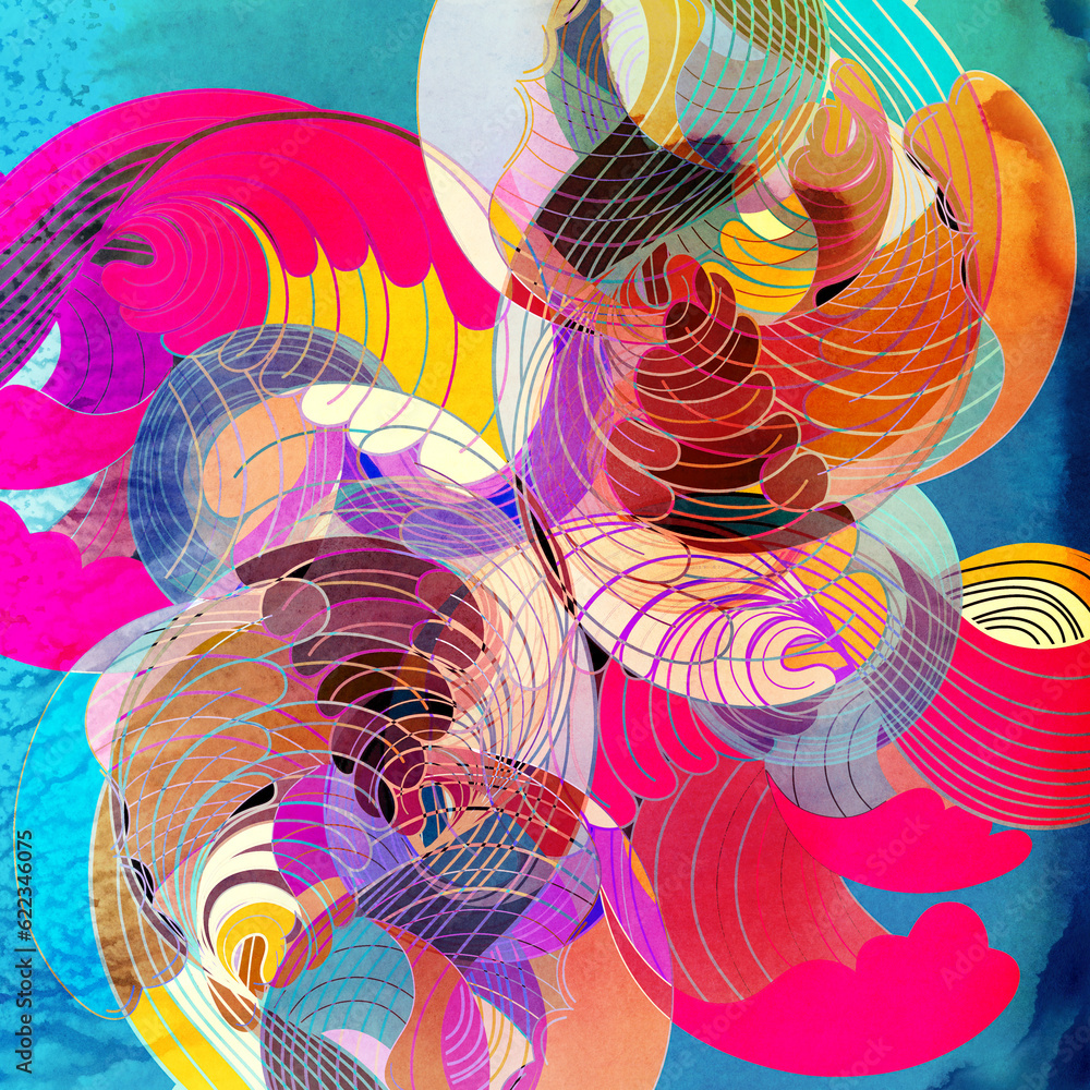 Poster bright watercolor colorful retro pattern with abstract elements