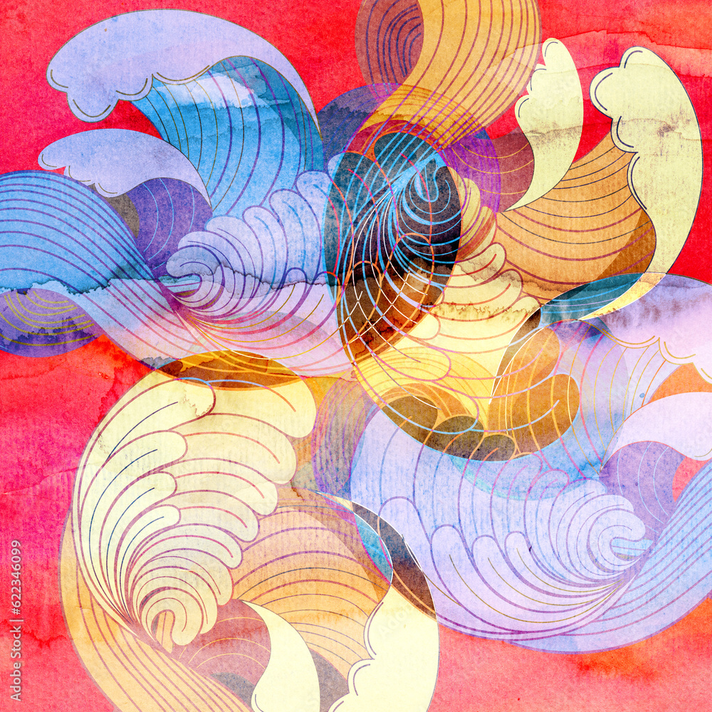 Poster bright watercolor colorful retro pattern with abstract elements