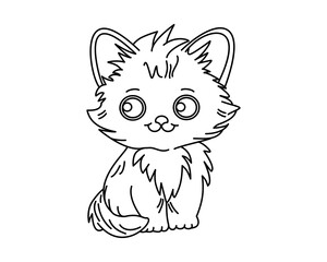 Funny little kitten. Comic cartoon illustration. Vector. White background. Coloring book for children. Contour drawing used for print and web design.
