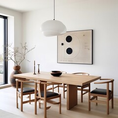 Minimalist dining room Japanese style with a simple wooden Japanese style