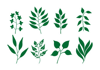 Green leaves icon set on white background