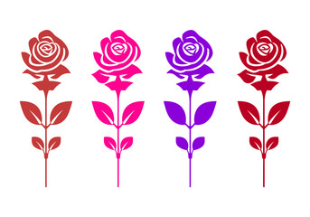 Rose flower icon set on white background. Vector illustration in flat style