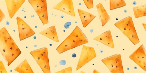 Delicious Cheddar Cheese Background, Horizontal Watercolor Illustration. Creamy Milk Product. Ai Generated Soft Colored Watercolor Illustration with Gourmet Tasty Cheddar Cheese.