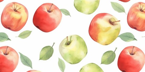 Fresh Organic Apple Fruit Background, Horizontal Watercolor Illustration. Healthy Vegetarian Diet. Ai Generated Soft Colored Watercolor Illustration with Delicious Juicy Apple Fruit.